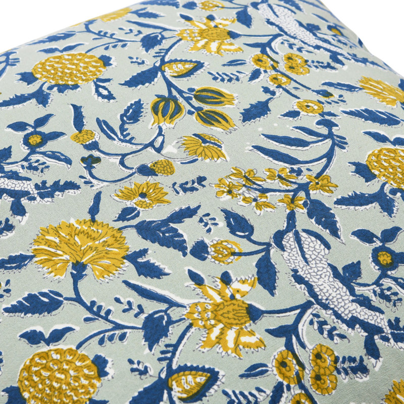 Square Embroidered Cotton Pillow with Floral Pattern