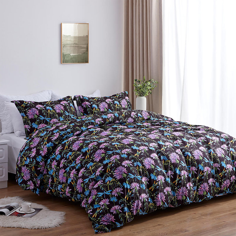  Ensemble de housse de couette réversible Floral, Housse simple et 1 taie décorative