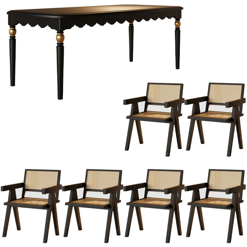 Ensemble de table à manger en bois massif de style français rétro., H 29,5 po x L 62,9 po x l 27,5 po