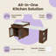 Îlot de cuisine sur roulettes Farmhouse, chariot de cuisine à abattant avec comptoir en placage à motif de marbre, grande armoire de rangement avec prise de courant