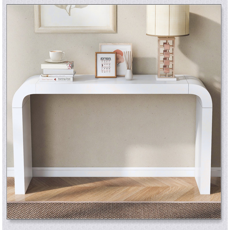 Table d'entrée minimaliste en placage d'acacia avec deux pieds, conception élégante et élégante, convenant à n'importe quelle maison