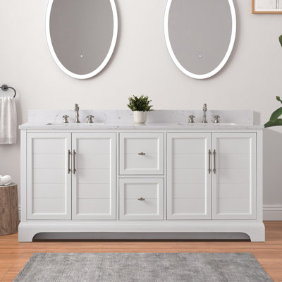 Vannes 72" Double Sink Freestanding Bathroom Vanity with Engineered Marble Top