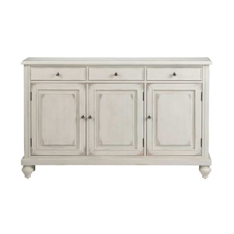55.5 in. White Solid Wood 3 Drawer 3 Door Sideboard_Buffet Table, White