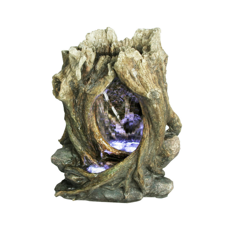 Rustic Brown Resin Tree Trunk Tabletop Fountain with LED Lights