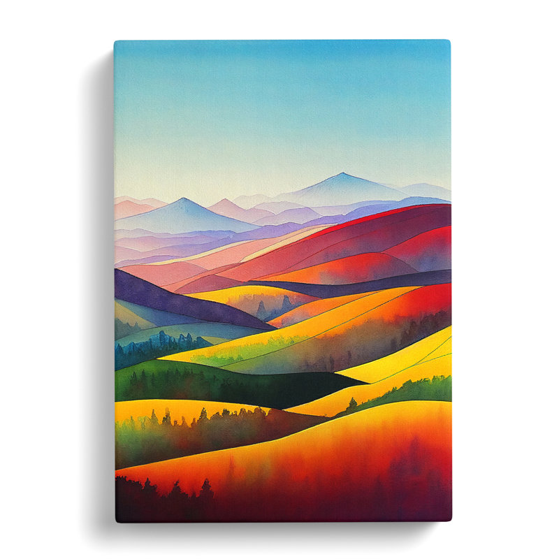 Mountain Landscape Watercolour No.3 - Wrapped Canvas, 50cm H x 35cm W x 3cm D