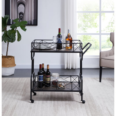 Industrial 2-Tier Bar Cart with Wheels