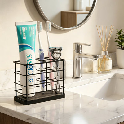 Quick-Dry Diatomite Toothbrush Holder & Bathroom Organizer With Absorbent Stone, Rust-Proof Countertop Storage For Bathroom Vanity And Kitchen