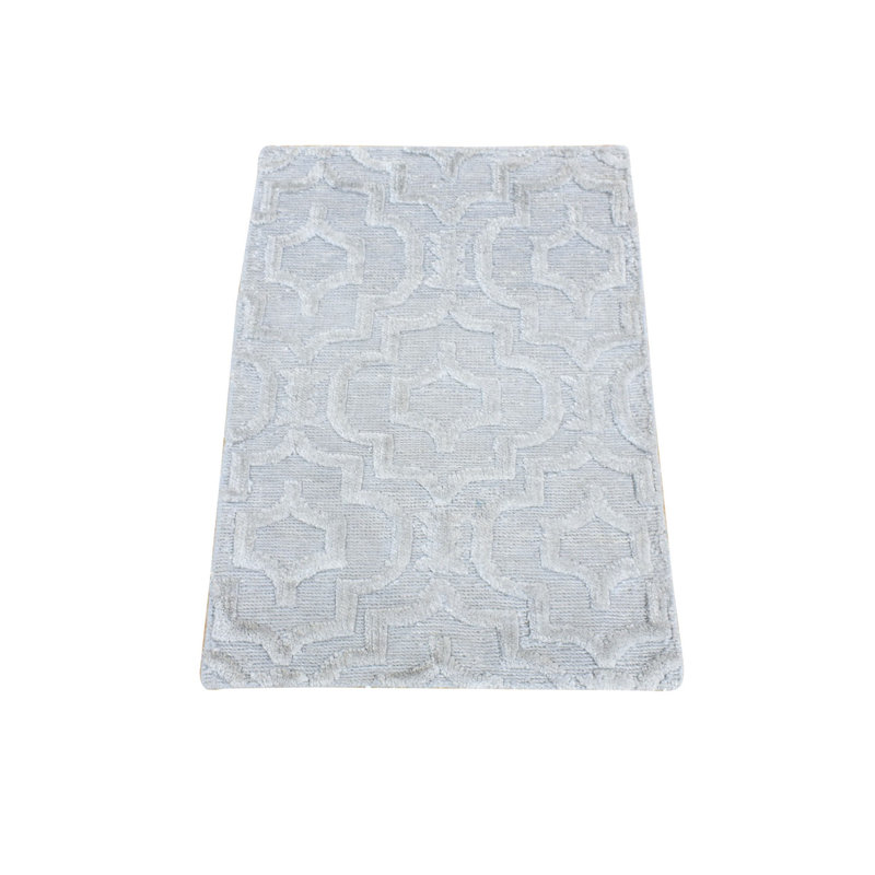 Tapis oriental gris 2 pi x 2 pi 10 po en soie avec laine texturée noué à la main 0028D01CD5F74F249BD16E7403390549