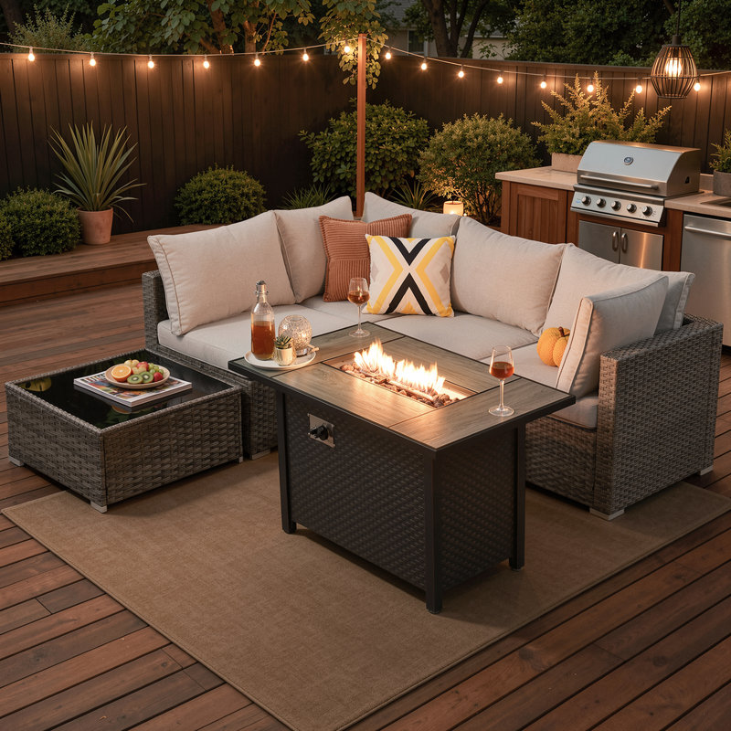 Chappotin Wicker 4 - Person Modular Patio Conversation Set with Cushions, Light Gray
