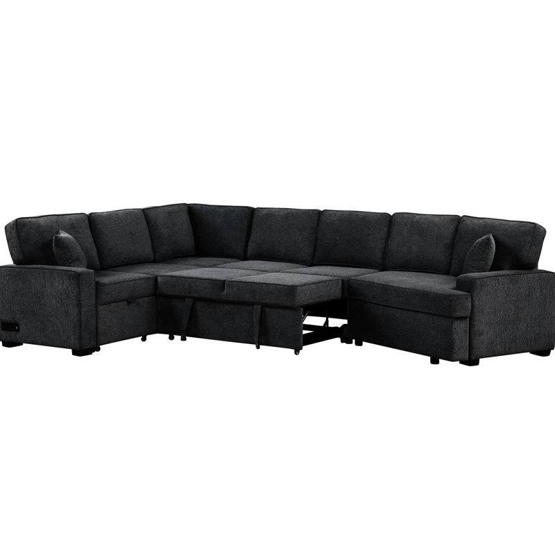 Escamotable bleu noir, ressorts élastiques, siège confortable, canapé modulaire de 126 po avec dispositifs de charge, coussins amovibles,