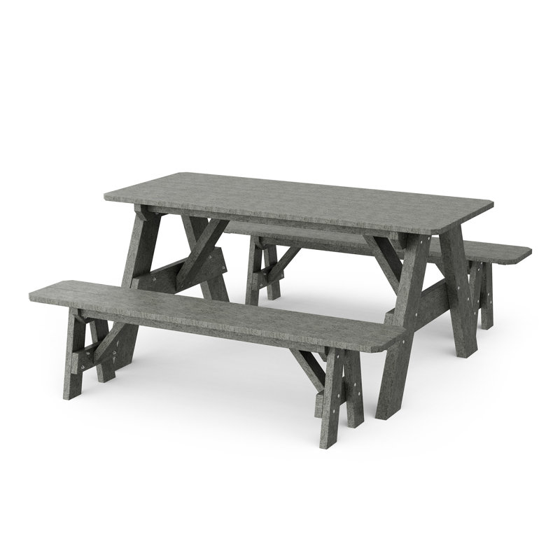 Heritage 72" Picnic Table With Detached Benches, Dark Gray