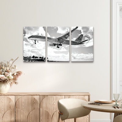 Ensemble de 3 panneaux muraux - Preston «American Airliner», art mural sur toile pour le salon, la chambre à coucher ou le bureau 
