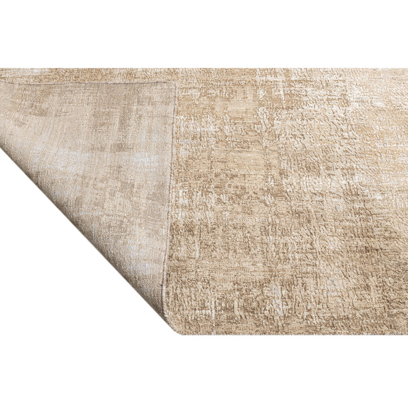 Hand Knotted Abstract Area Rug in Beige/Gold/Ivory, Rectangle 5' x 8'
