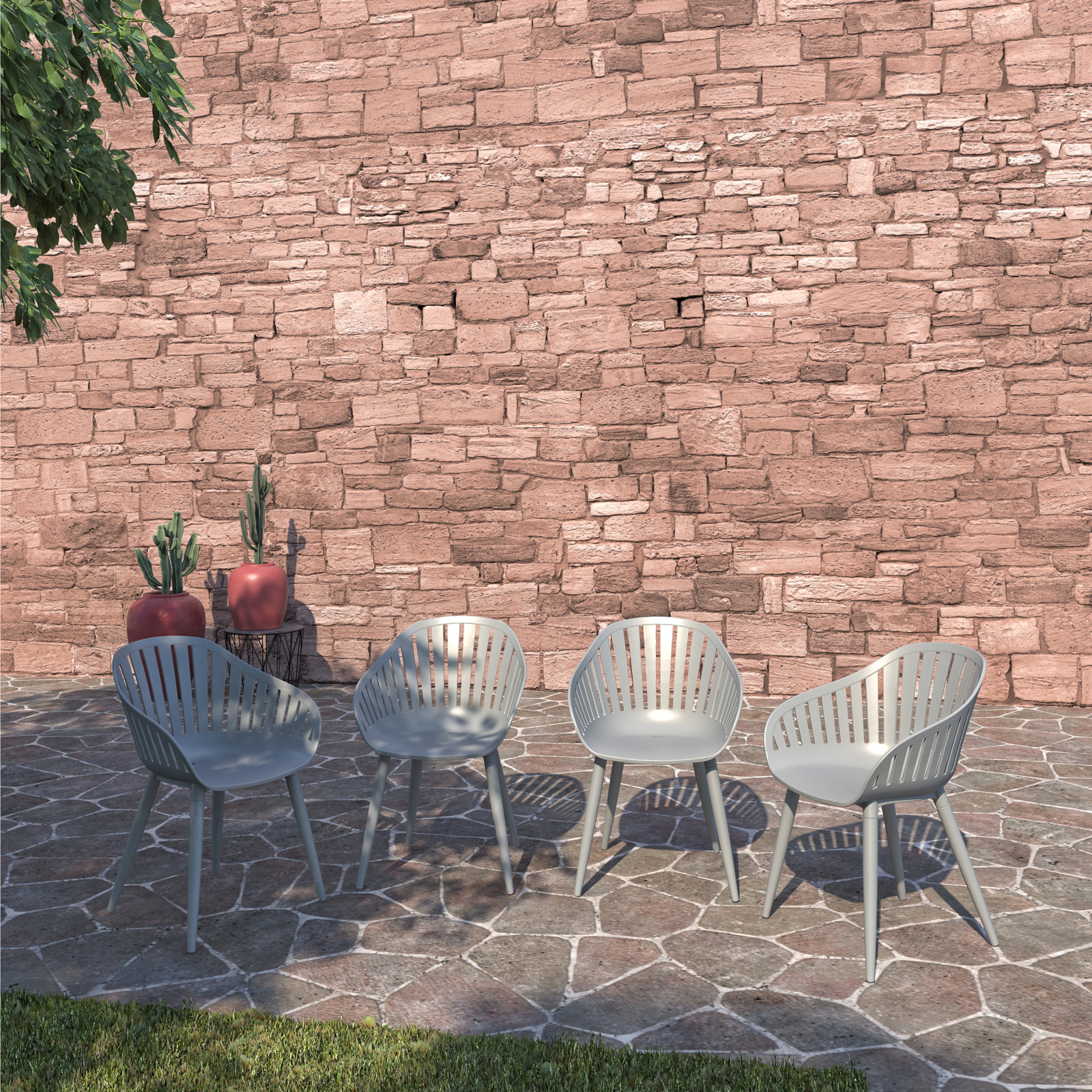 Anautica 88" Eucalyptus Patio Dining Set, Gray