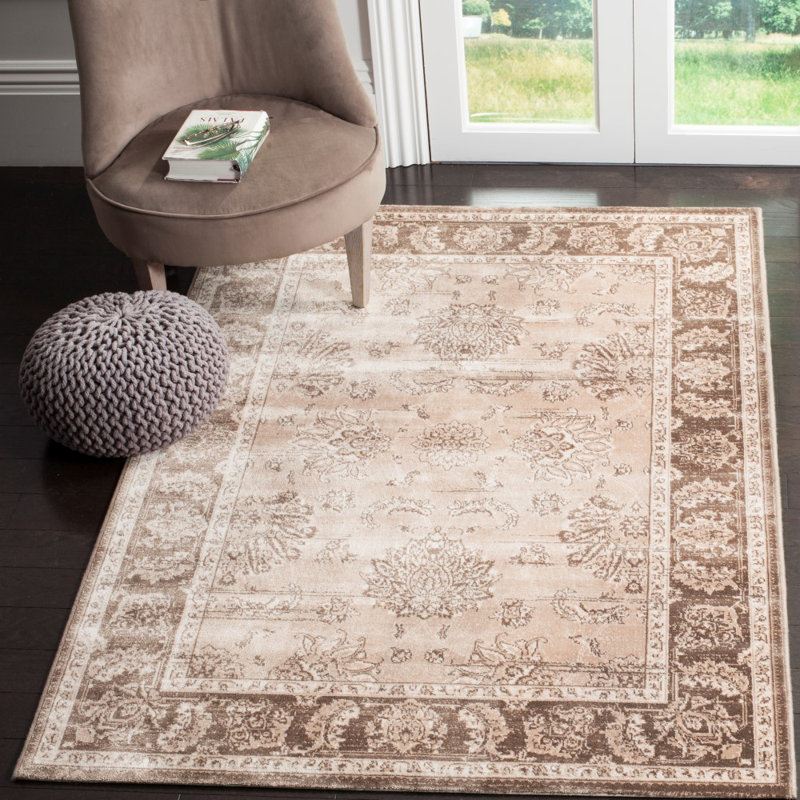 Beige and Light Brown Rectangular Viscose Area Rug, 8' x 11'