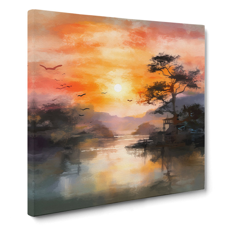 Japanese Sunset Impressionism No.2 - Wrapped Canvas, 50cm H x 50cm W x 3cm D