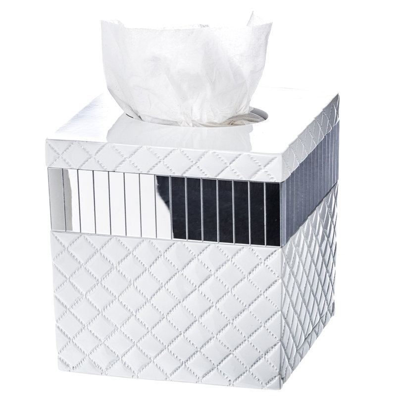 White and Silver Quilted Mirror 6-Piece Bathroom Accessory Set