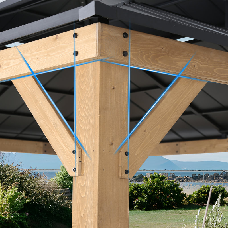Pavillon de jardin en bois massif 13 'x 11' Joyside