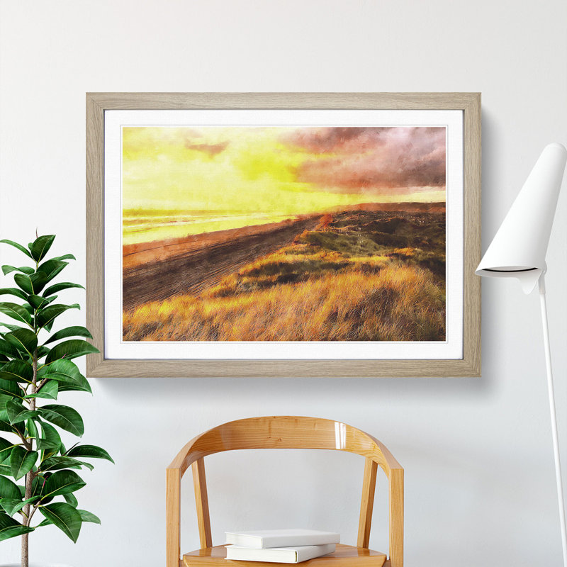 Over a Beach in New Zealand - Picture Frame Graphic Art Print, 24cm H x 33cm W x 2cm D, Oak Framed