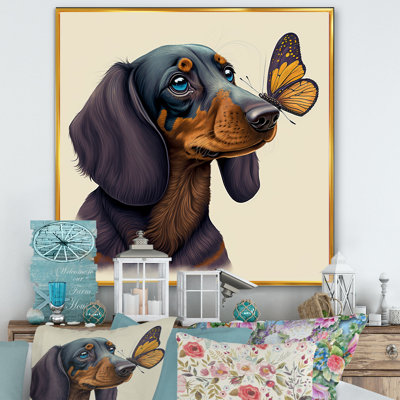 " Cartoon Of Bachshund With Butterfly "