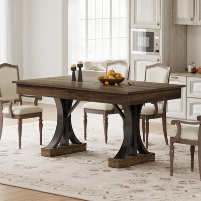 Industrial 63-Inch Rectangular Dining Table for 4-6 – Double Pedestal, 2 Storage Drawers, Sturdy Wooden Tabletop – Ideal for Kitchen, Dining Room, or Entertaining