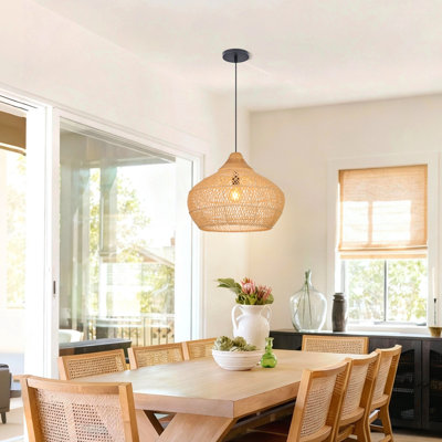 Luminaire suspendu en rotin naturel pour îlot de cuisine