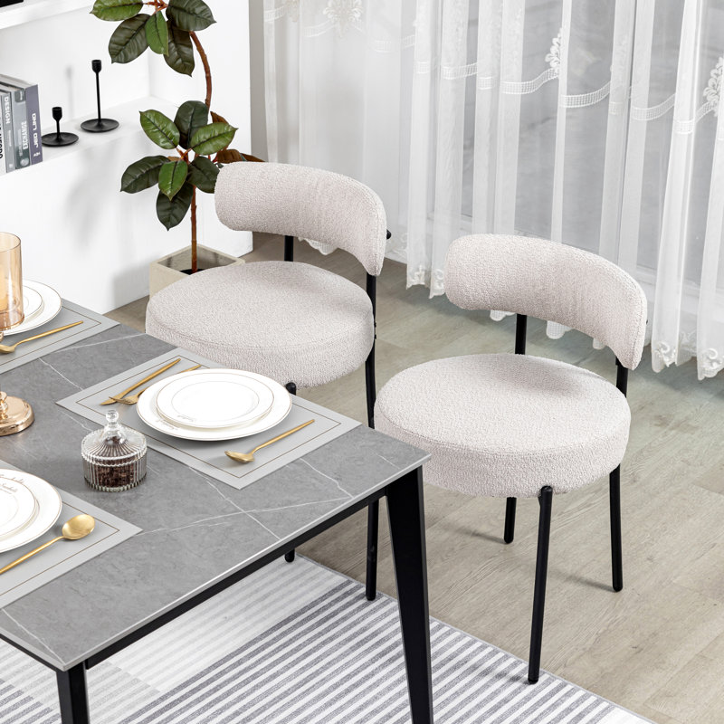 Sherpa Upholstered Metal Dining Chairs, Gray, 4