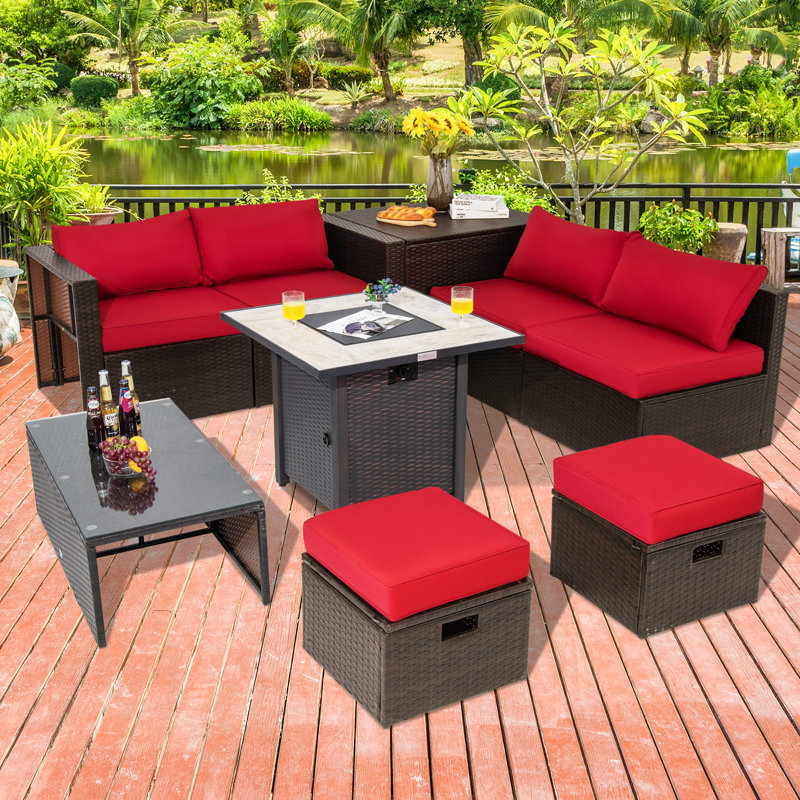 Jalyza 6 - Person Patio Conversation Set with Cushions, Red