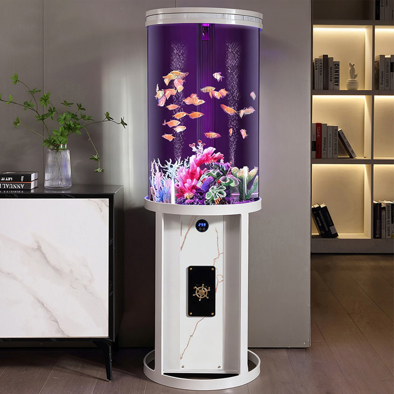 Aquarium cylindrique en acrylique avec cadre en fer, Blanc