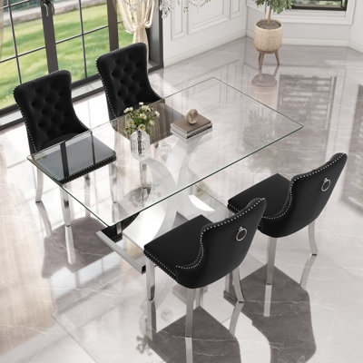 Rectangle Tempered Glass Dining Table Set