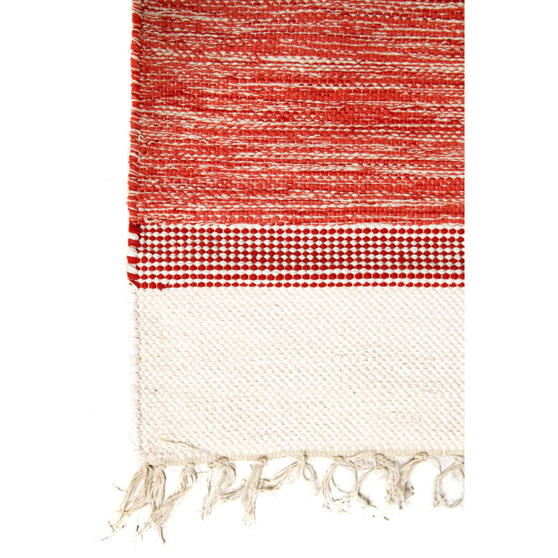 Druggets Cotton Striped Area Rug in Red/Ivory, Rectangle 5' x 8'