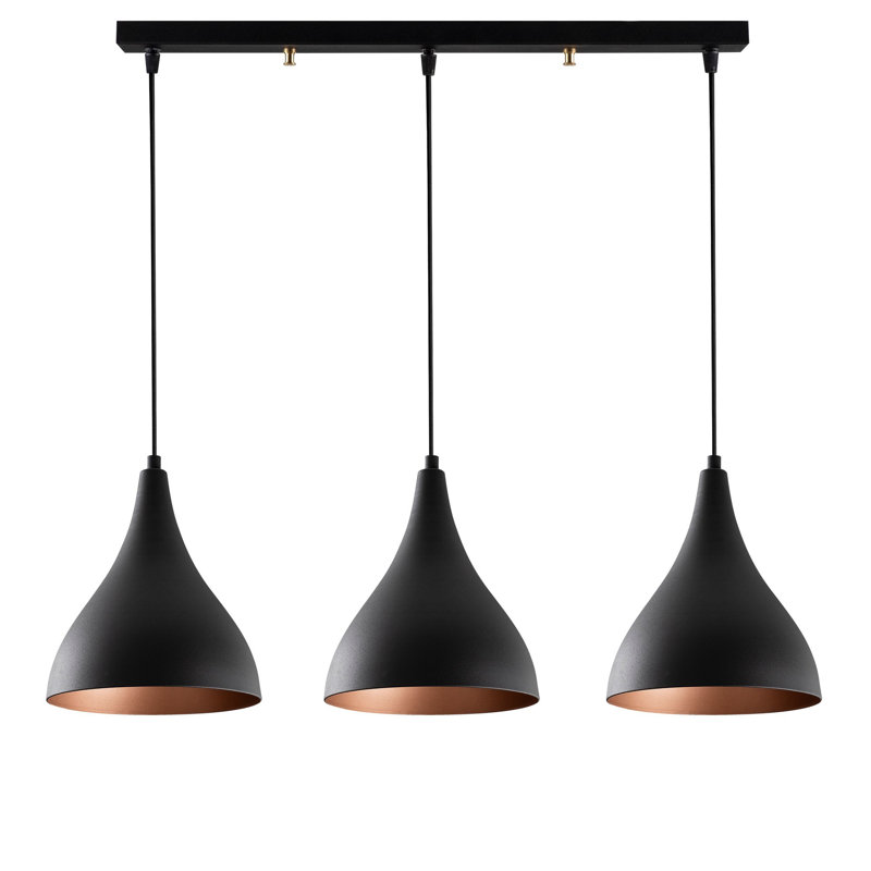 Modern Black Chandelier, 28.3 in Diameter x 46.5 in Height | Adjustable Height, Metal Body, 3 x E27 Max 40W | Industrial & Scandinavian Design, Elegant Lighting Fixture for Home & Office Spaces, IP20 Rated