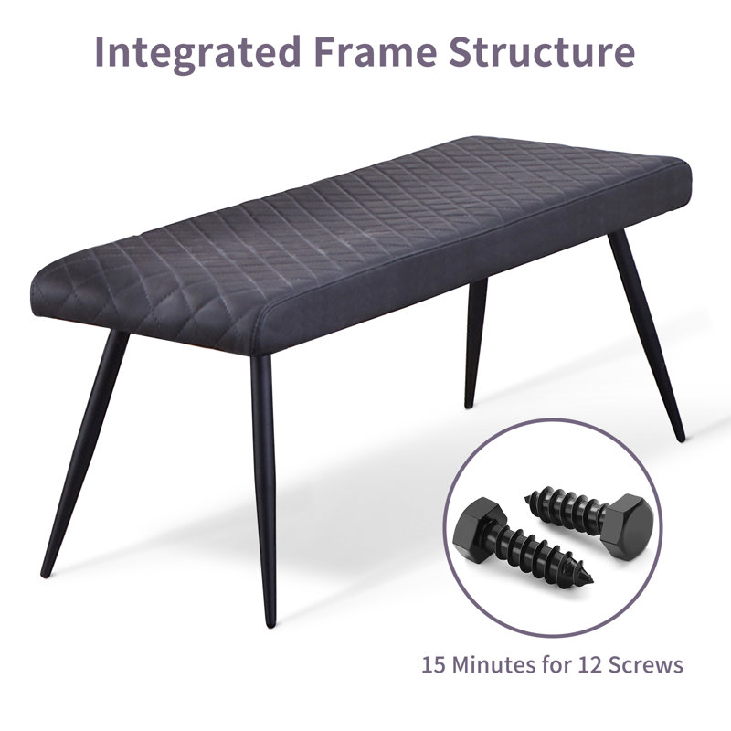 Depuy 130cm Faux Leather Upholstered Bench with Metal Legs, Grey PU