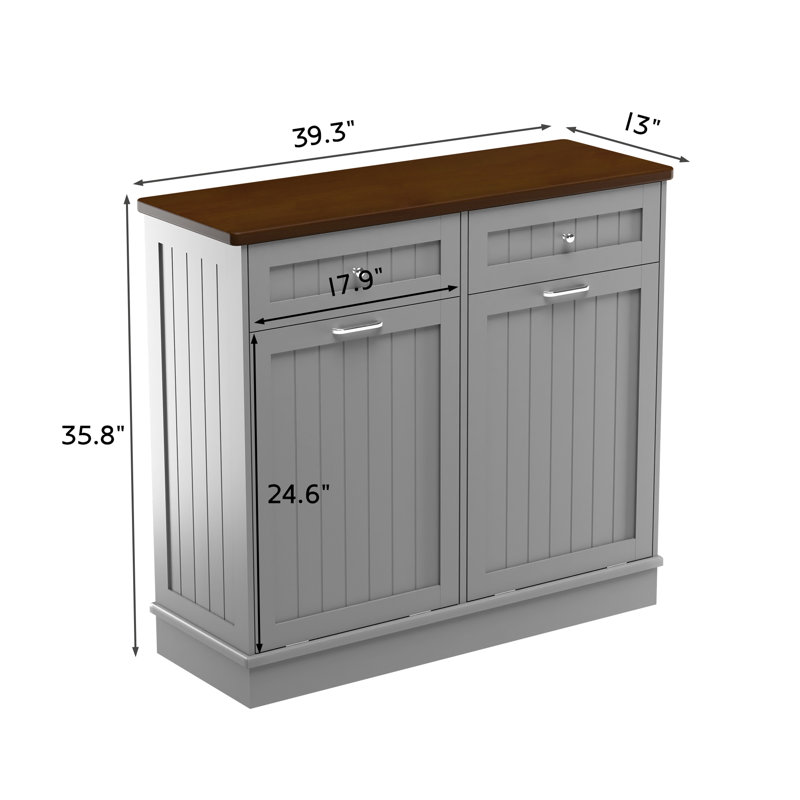 Havant Double Tilt Out Trash Cabinet 20 Gallons Wooden Free Standing(Not include trash can), Gray