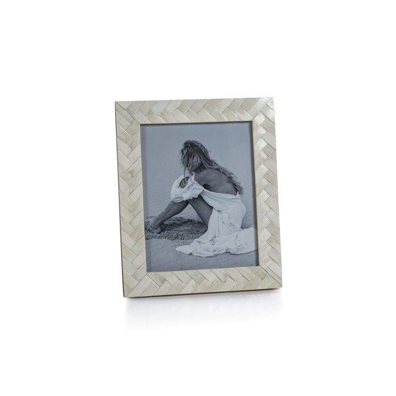 White Chevron Pattern Bone Inlay 8x10 Tabletop Picture Frame