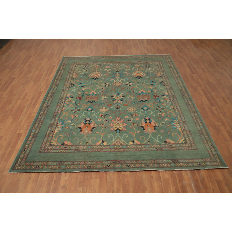 Tapis vert kazak à motif floral et teinture vert 8 x 10