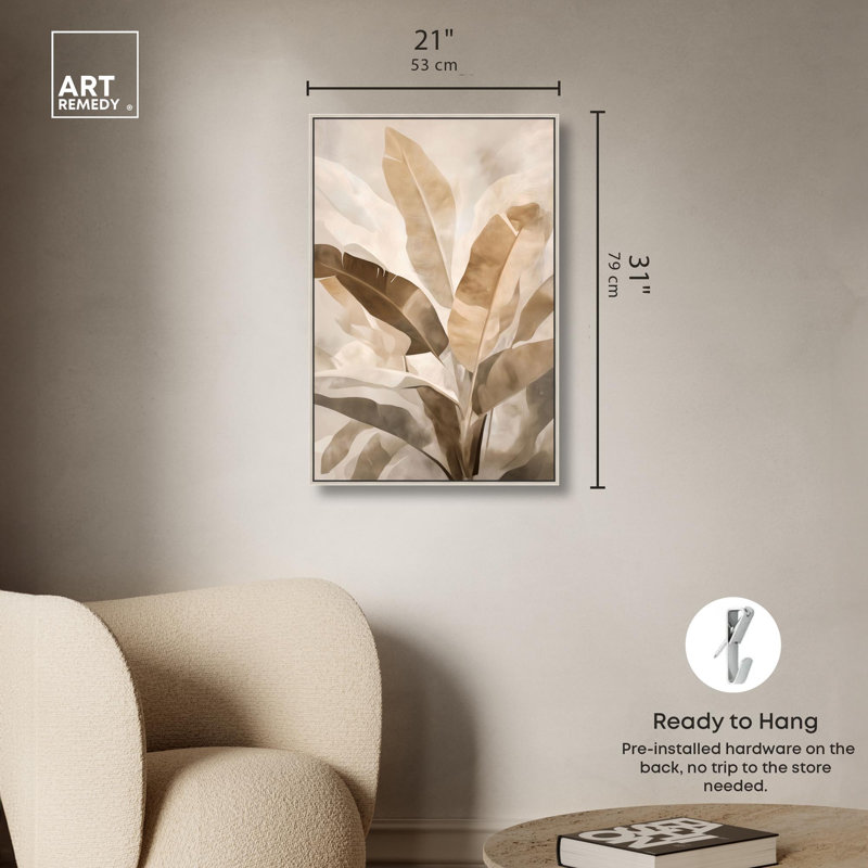 Golden Banana Grove I, reproduction d'art sur toile par Art Remedy, H 31 po x l 21 po, Cadre argenté