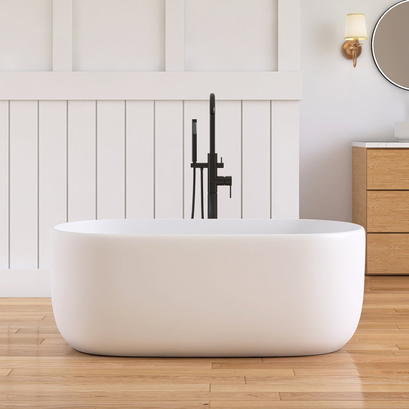 Forma 51'' Freestanding Bathtub Resin Stone Soaking Bathtub Solid Surface Modern Tubs with Overflow and Pop-up Drain in White