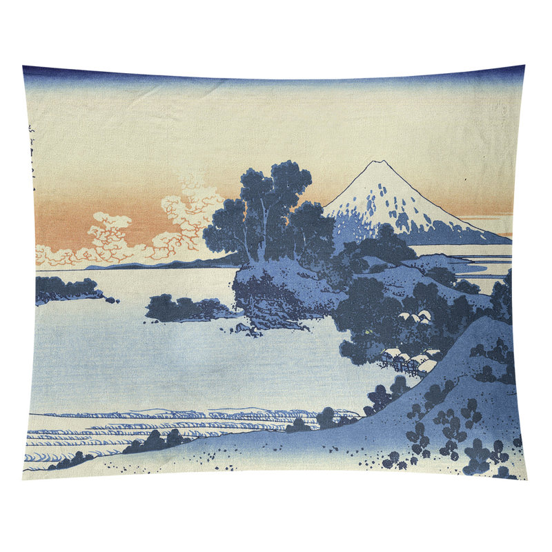 Shichiri Beach in Sagami Province Wall Tapestry, 107.5" H x 91" W, Blue/Black