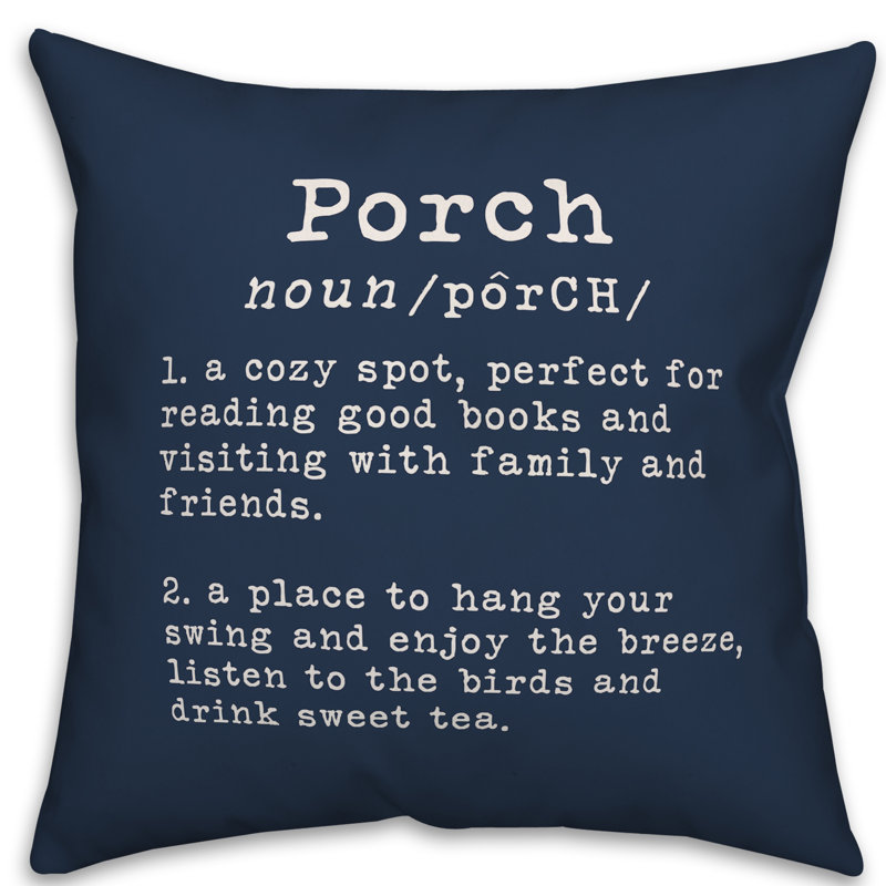 Textual Outdoor Throw Pillow, Navy, 16" H x 16" W