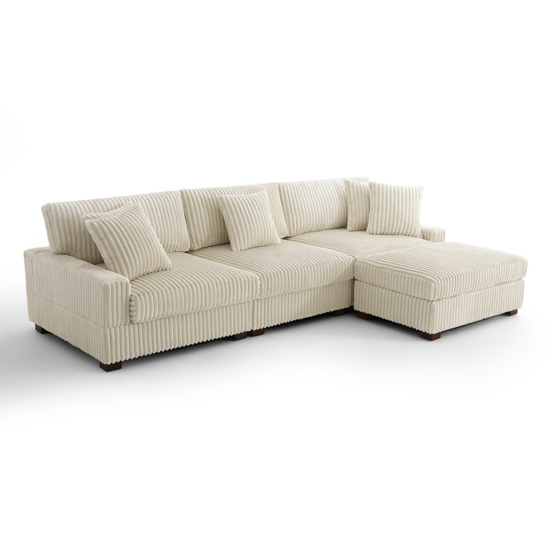 4 Seater Sectional, White Polyester/Foam Padding
