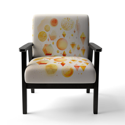 Yellow Multi Shape Abstract V - Upholstered Contemporary Arm Chair, Geometric Abstract Accent Chair