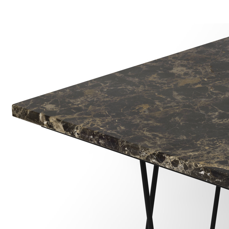 Table basse Saina, Acier laqué noir, Marbre brun