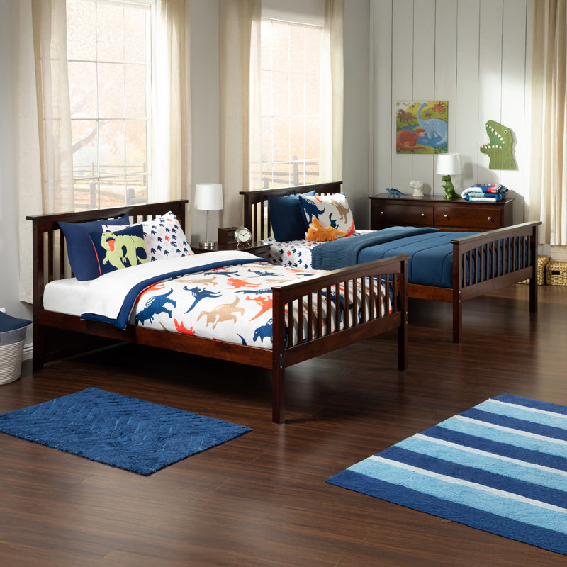 Blaisdell Solid Wood Bunk Bed with Safety Rails, Ladder and Trundle, Walnut, Full Over Full