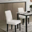 Ensemble de salle à manger contemporain en tissu de laine avec plateau en faux marbre et chaises rembourrées, parfait pour des repas élégants et confortables.