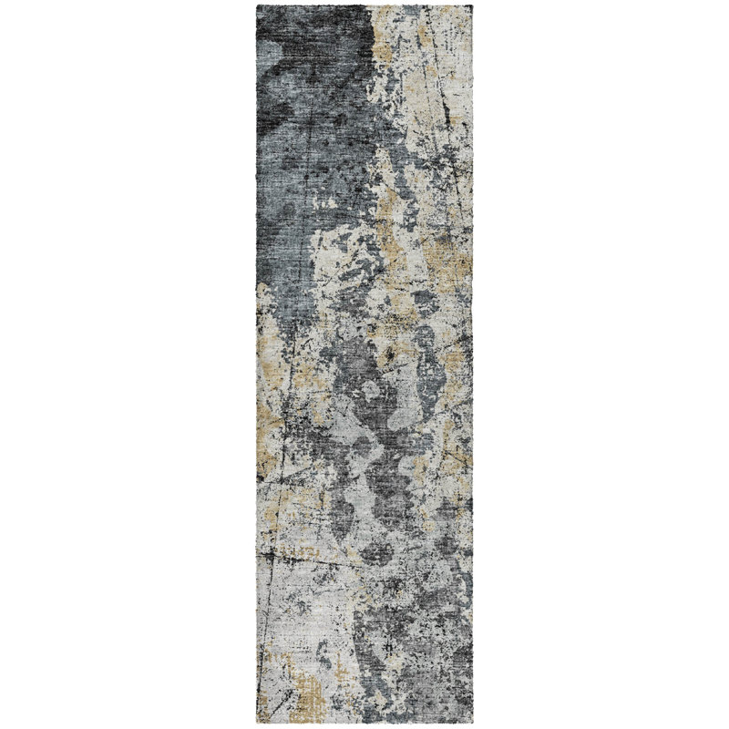 Premium Machine Washable Dream Shag ADS68 Soft Abstract Rug, 2'3" x 7'6" Runner, Black