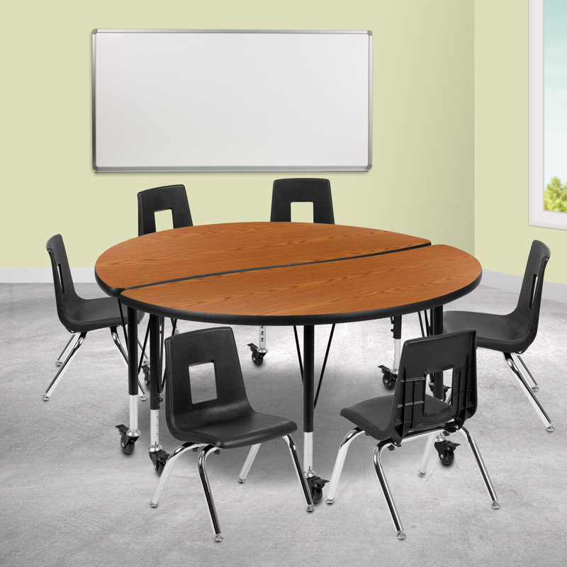 Mobile Mobile 47,5 "Ensemble de tables d'activités flexibles en stratifié avec chaises 14", Chêne