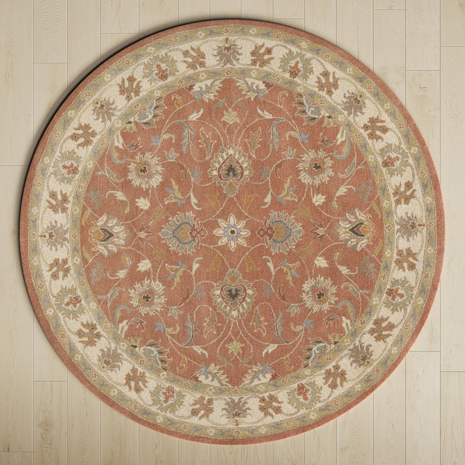 Arden Orange Hand-Tufted Wool Floral Rug, Round 8'