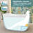 47" W X 31.5'' D Freestanding Acrylic Bathtub Double Slipper Small Soaking Tub Stand Alone Oval Bathroom Tub with Built-in Seat-114138834