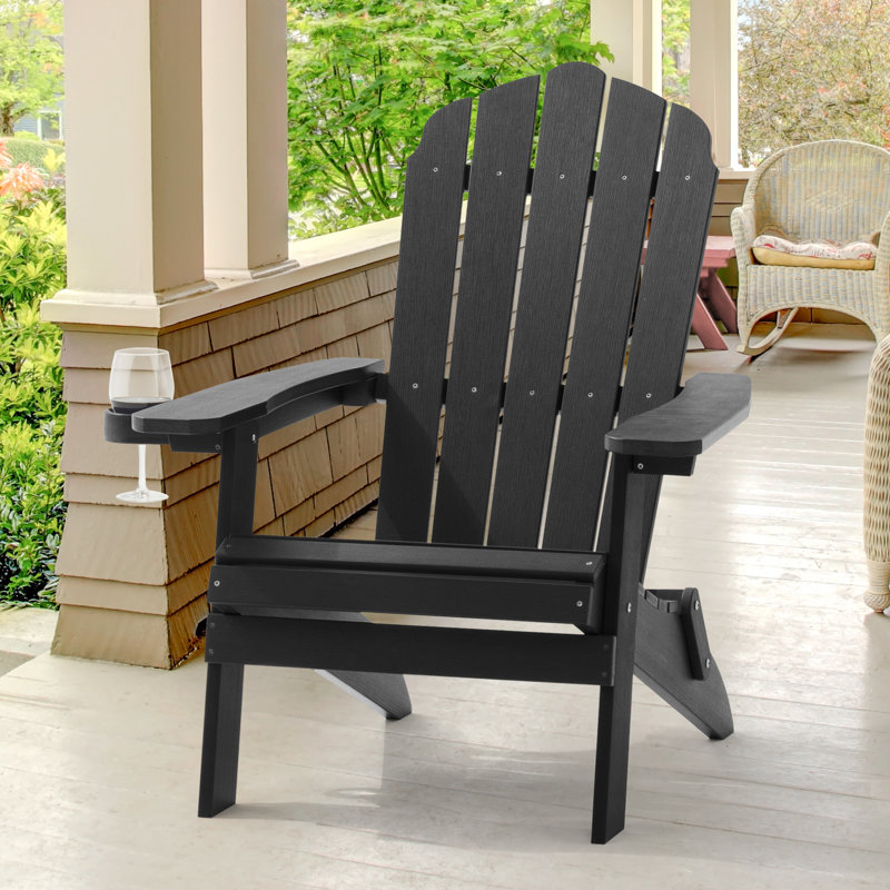 Thornfeldt HIPS Weather-Resistant Folding Adirondack Chair, Black